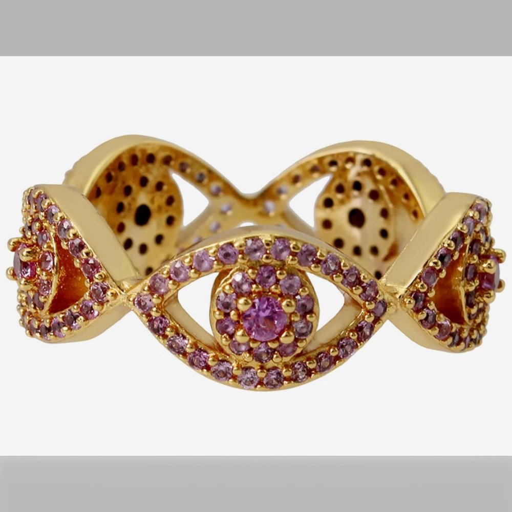 Kurt Geiger Evil Eye Pave Band Ring Size 7 Lavander Crystals